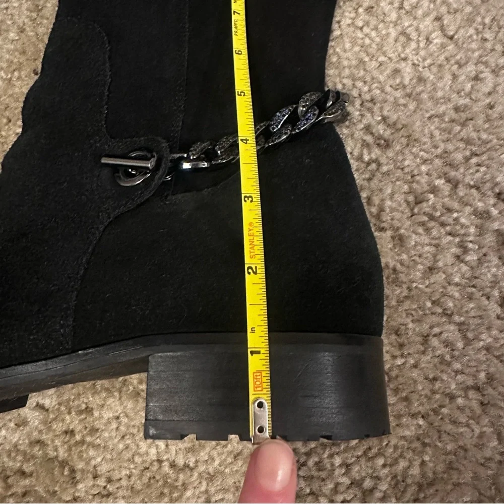 Karl Lagerfeld Paris Shay Black Suede Knee High Chain Boots Women Size 10